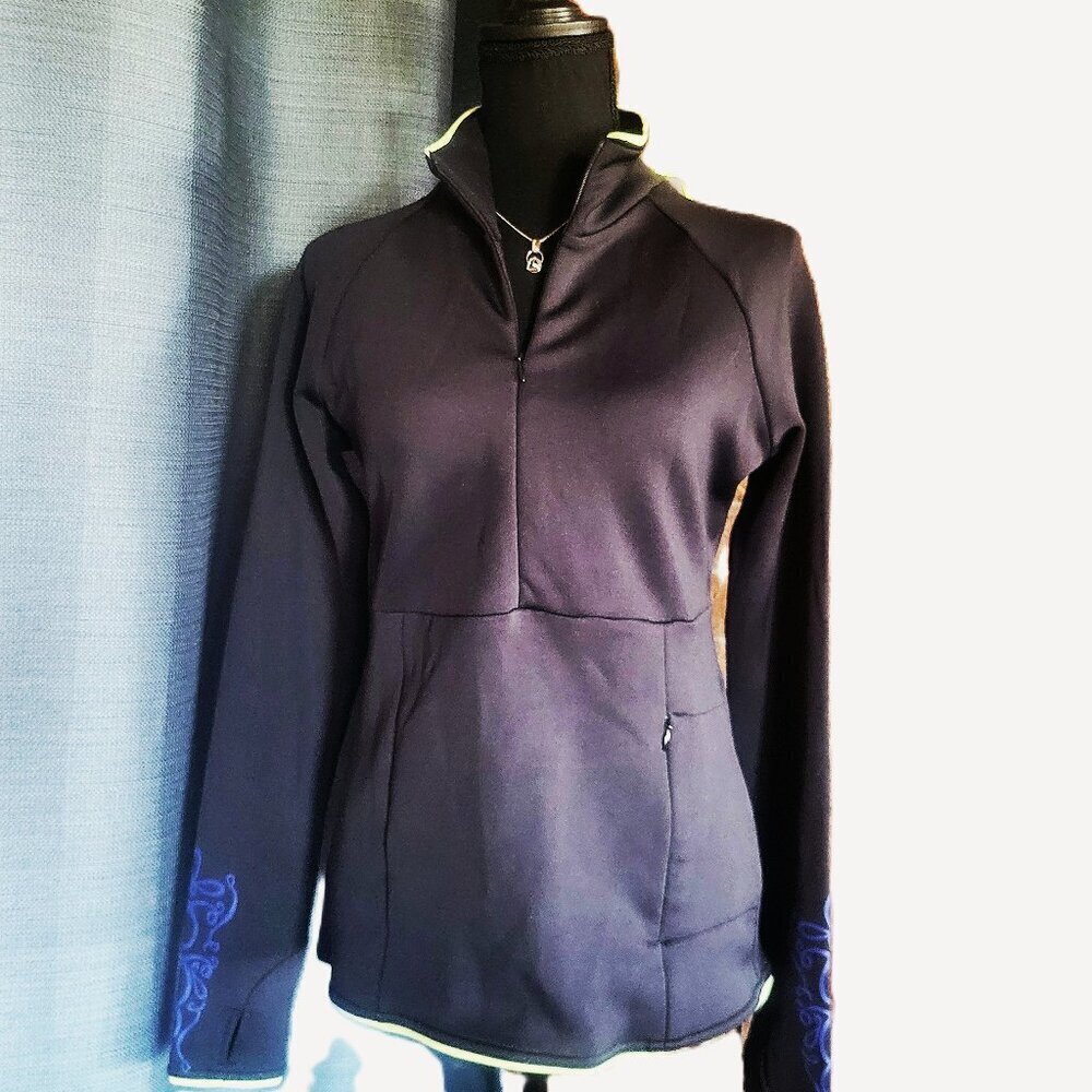 Athleta Women's Black/Lime/Purple 1/4 Zip Fitted Fleece Pullover - Size M